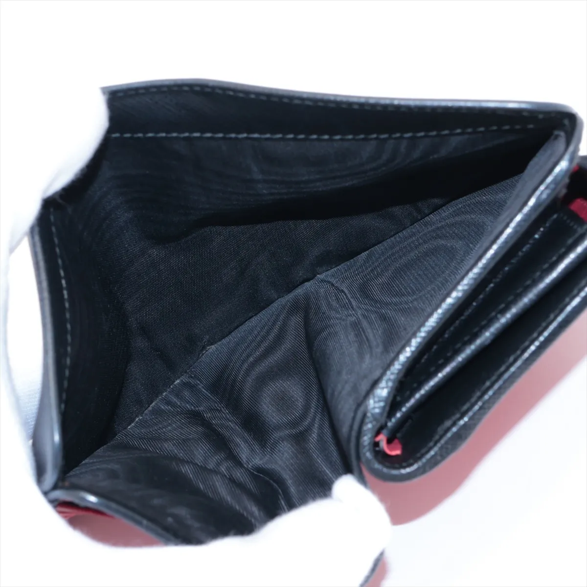 Saffiano Metal Leather Compact Wallet, Black x Red — view 4