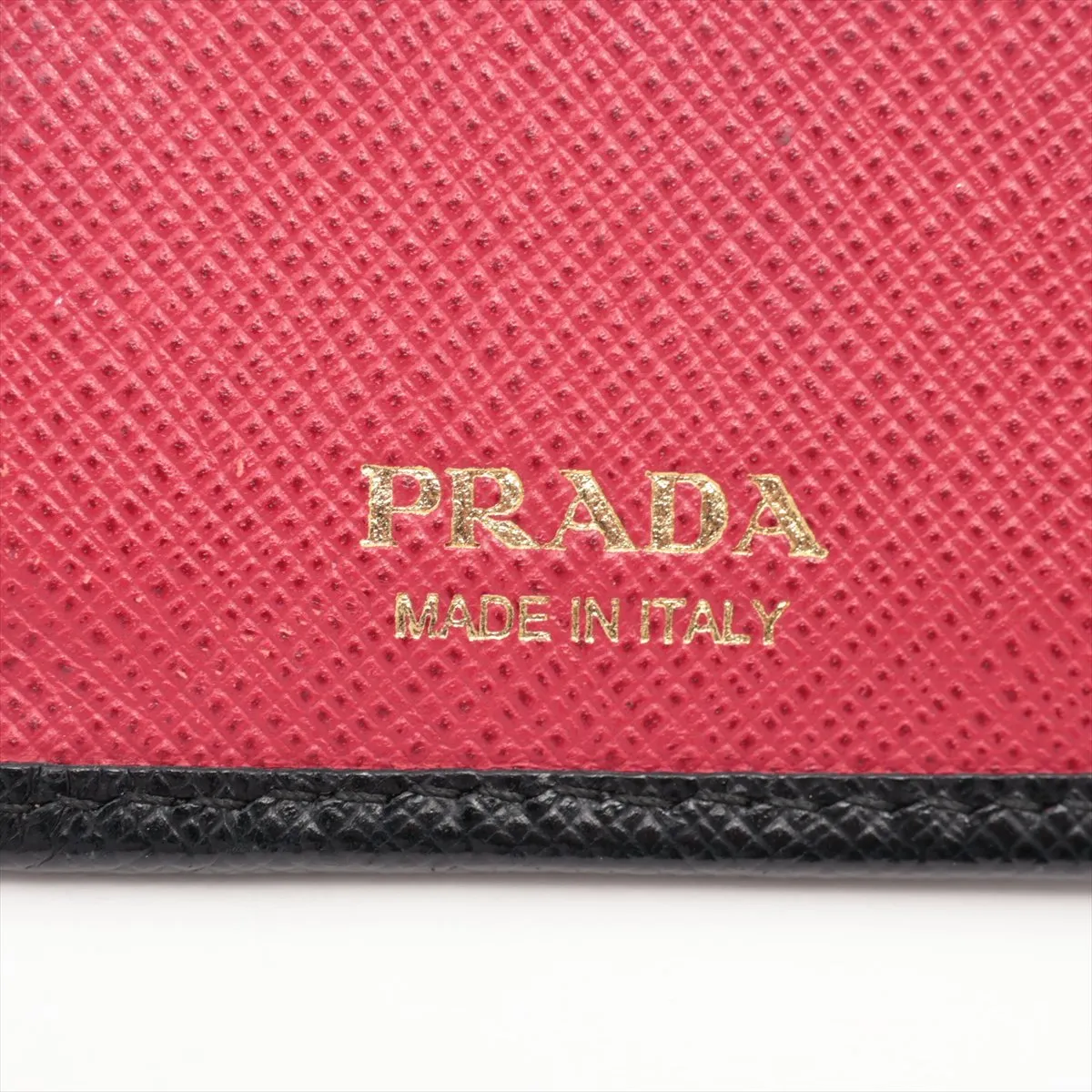 Saffiano Metal Leather Compact Wallet, Black x Red — view 7
