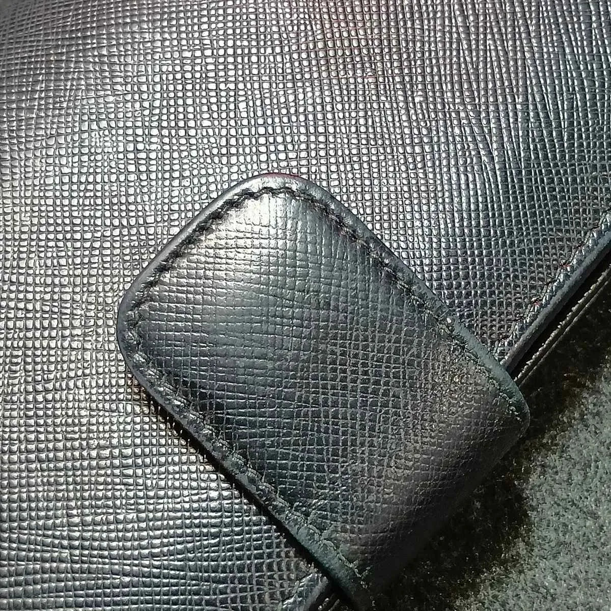Saffiano Metal Leather Compact Wallet, Black x Red — view 9