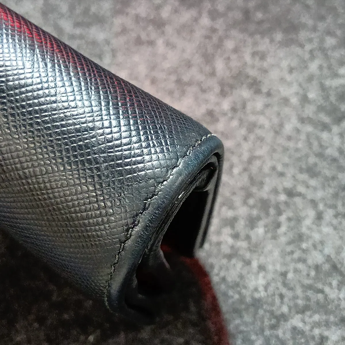 Saffiano Metal Leather Compact Wallet, Black x Red — view 10