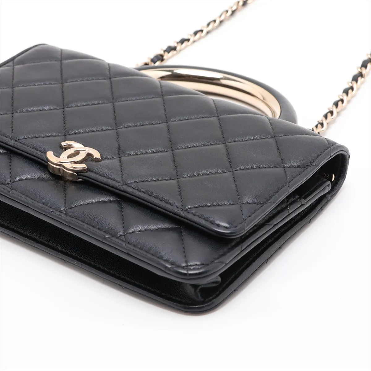 Matelassé Lambskin 2-Way Shoulder Bag, Black with Gold Hardware, J2G6X73L, Random Plate, AP2844 — view 3