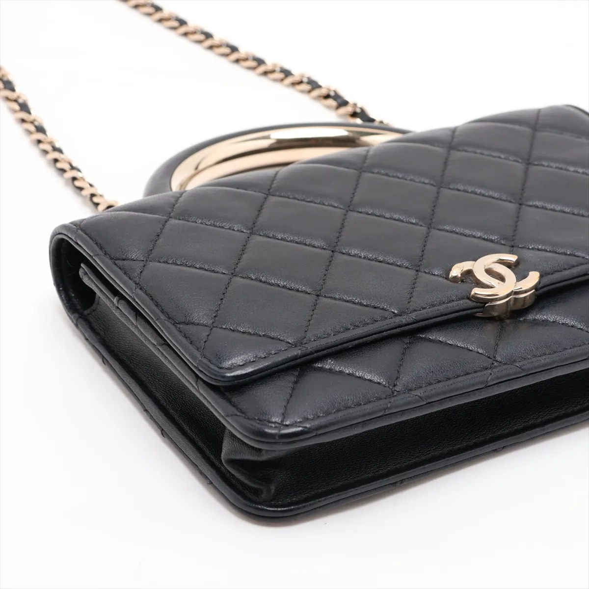 Matelassé Lambskin 2-Way Shoulder Bag, Black with Gold Hardware, J2G6X73L, Random Plate, AP2844 — view 4