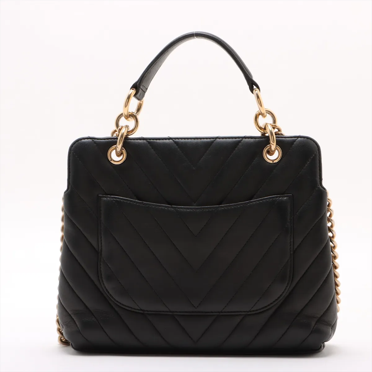 Chevron Lambskin Chain Shoulder Bag V Stitch Black Gold Hardware 24526771 24th Series — view 2