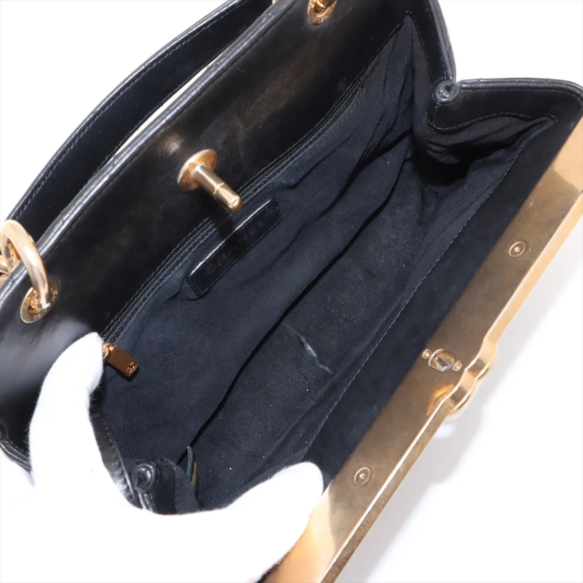 Chevron Lambskin Chain Shoulder Bag V Stitch Black Gold Hardware 24526771 24th Series — view 8