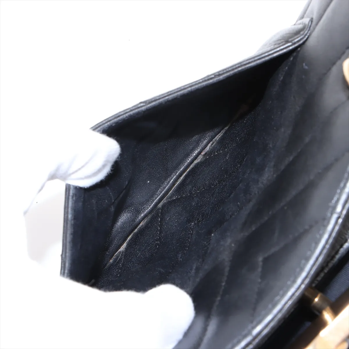Chevron Lambskin Chain Shoulder Bag V Stitch Black Gold Hardware 24526771 24th Series — view 10