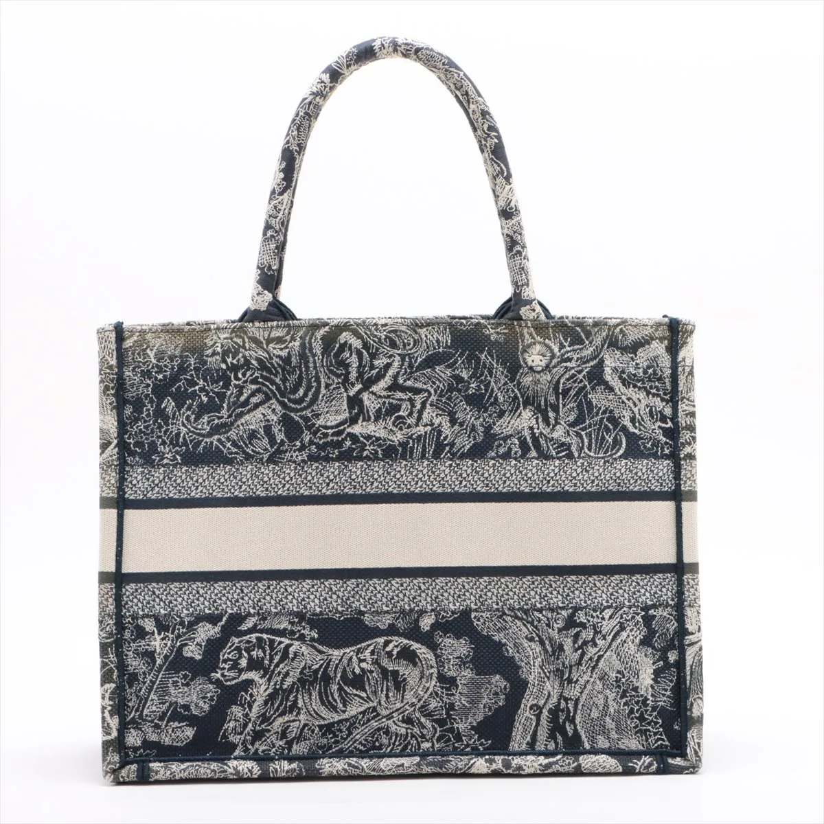 Toile de Jouy Embroidery Book Tote Medium Canvas Tote Bag Navy — view 2