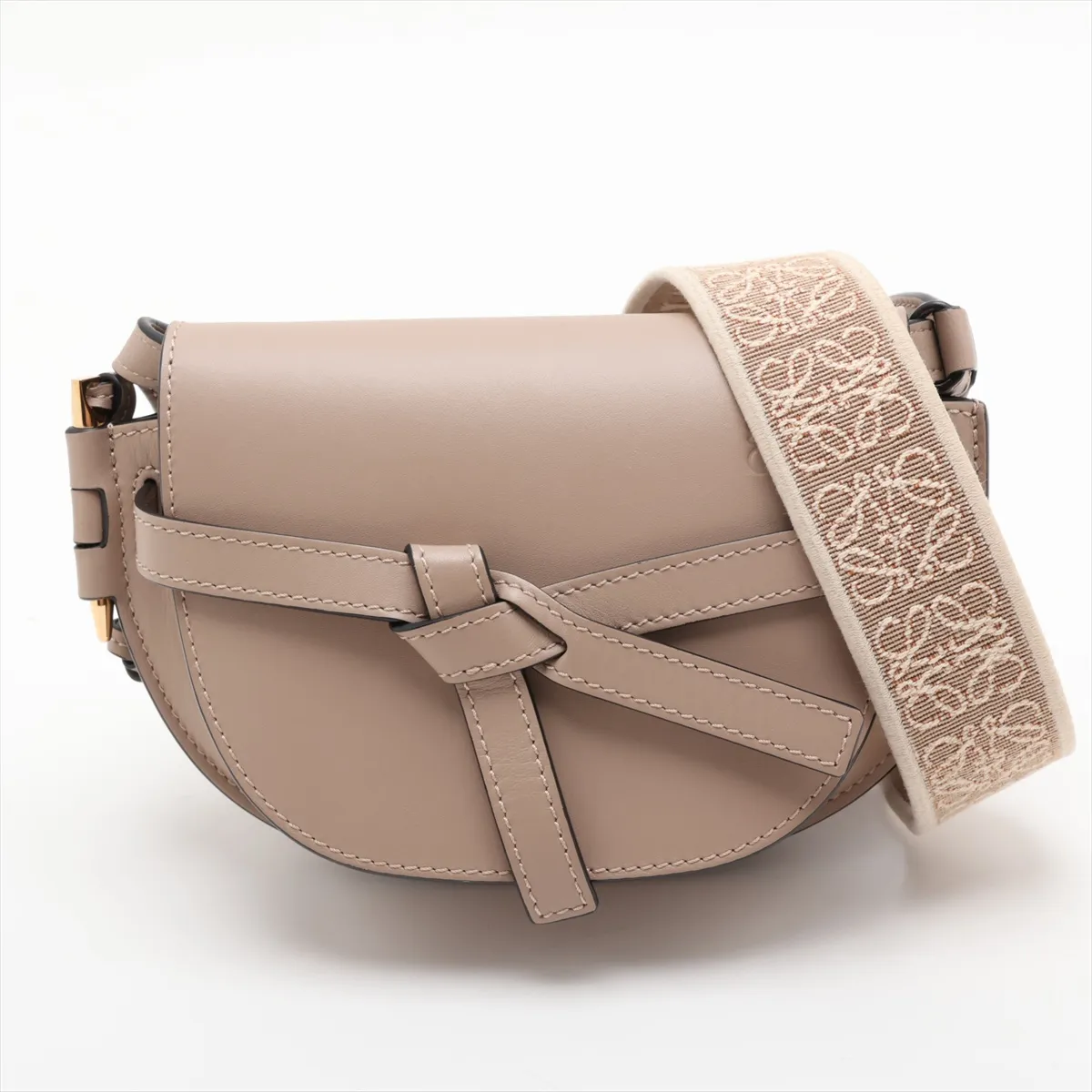 Gate Dual Mini Leather Shoulder Bag, Beige