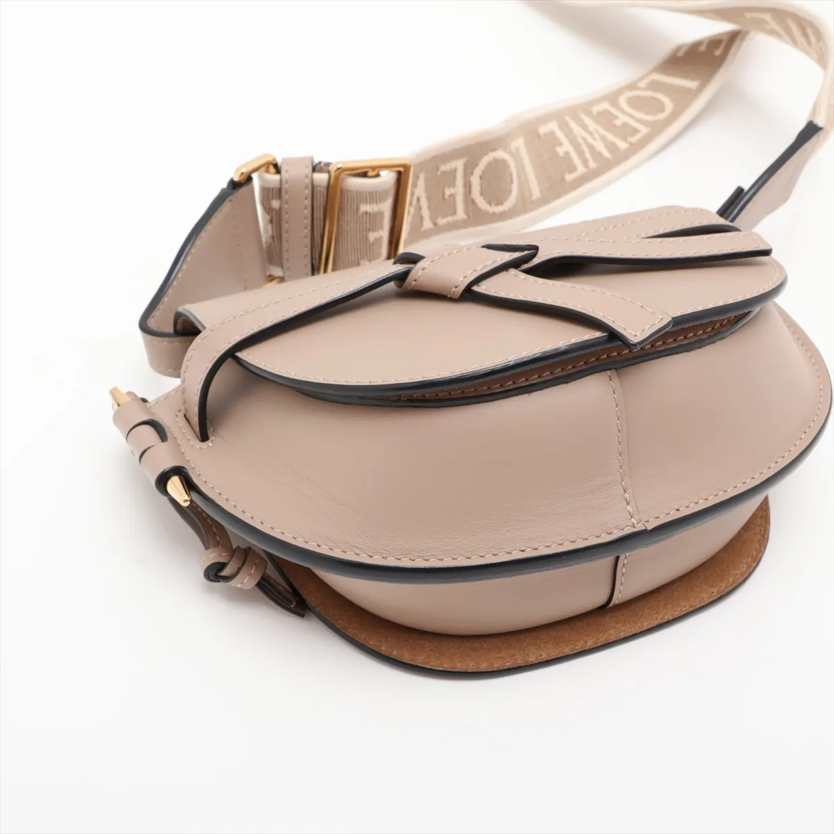 Gate Dual Mini Leather Shoulder Bag, Beige — view 4