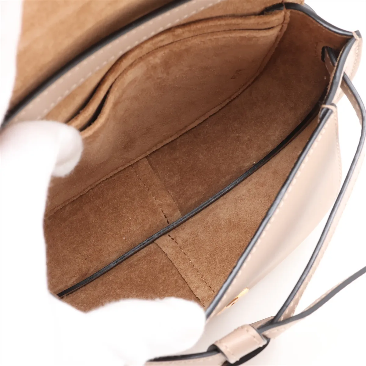 Gate Dual Mini Leather Shoulder Bag, Beige — view 6