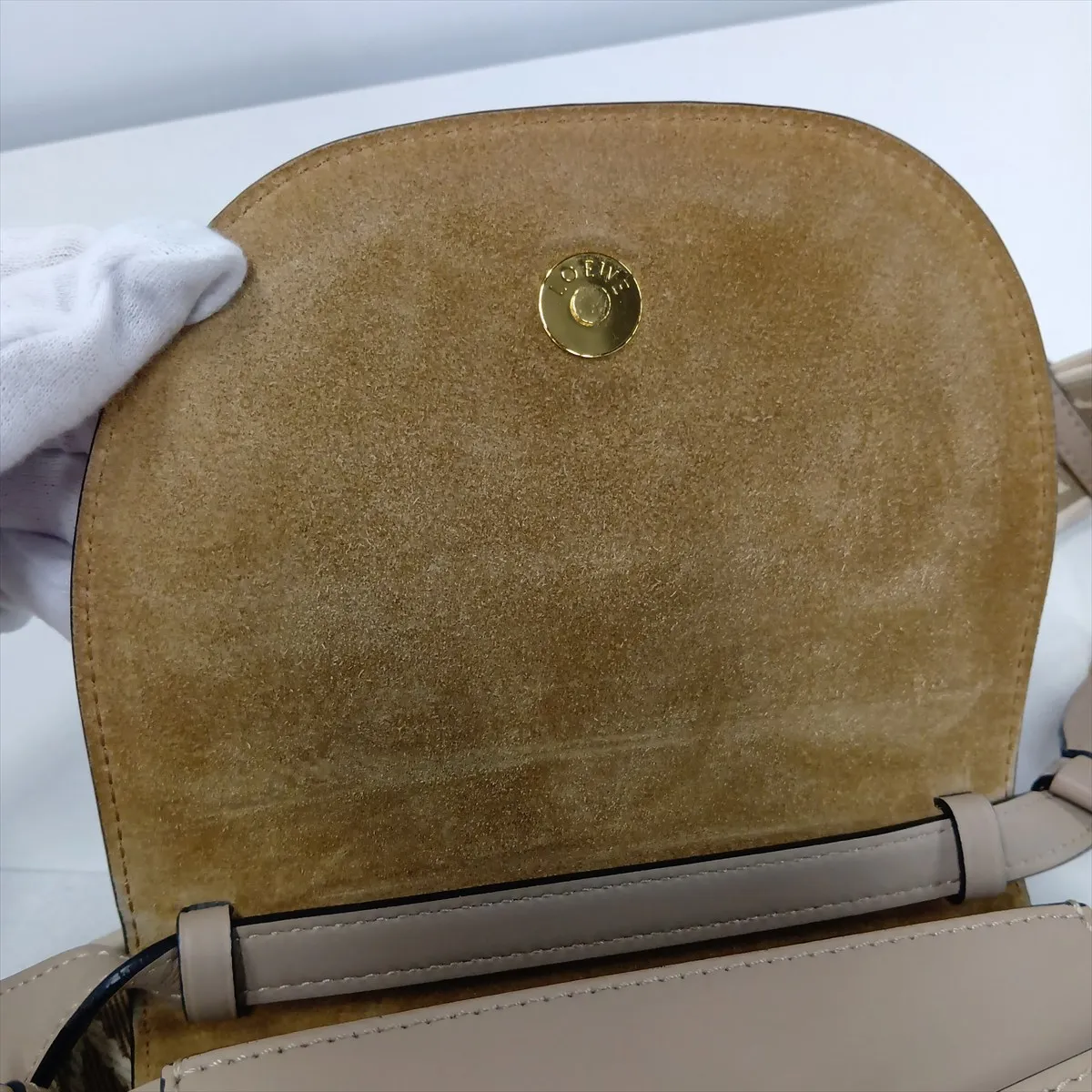 Gate Dual Mini Leather Shoulder Bag, Beige — view 9