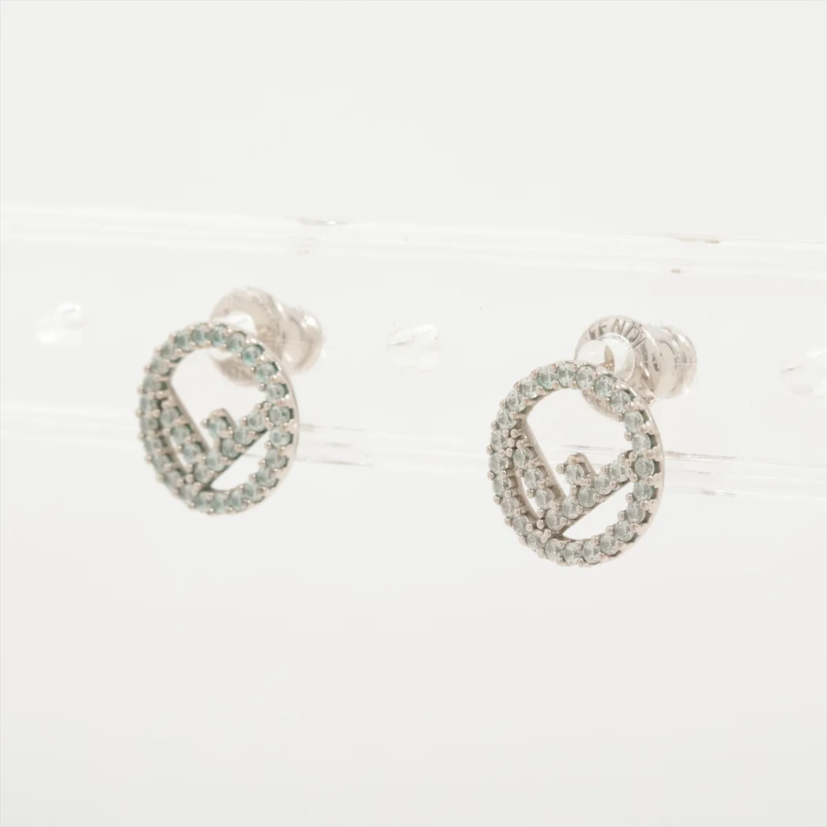 F is Fendi 1A0722 Earrings (Pair) GP x Rhinestone Silver. — view 3