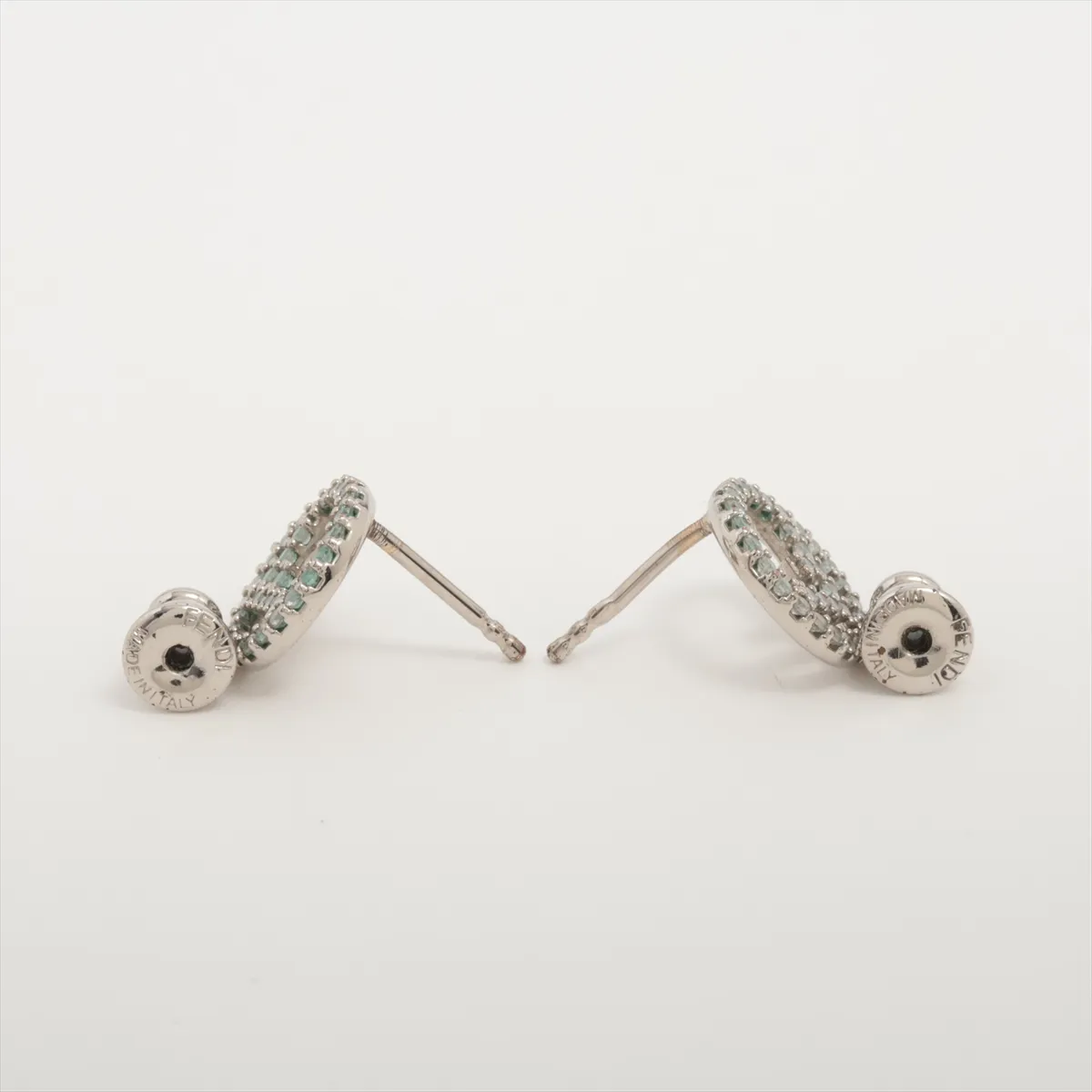 F is Fendi 1A0722 Earrings (Pair) GP x Rhinestone Silver. — view 4