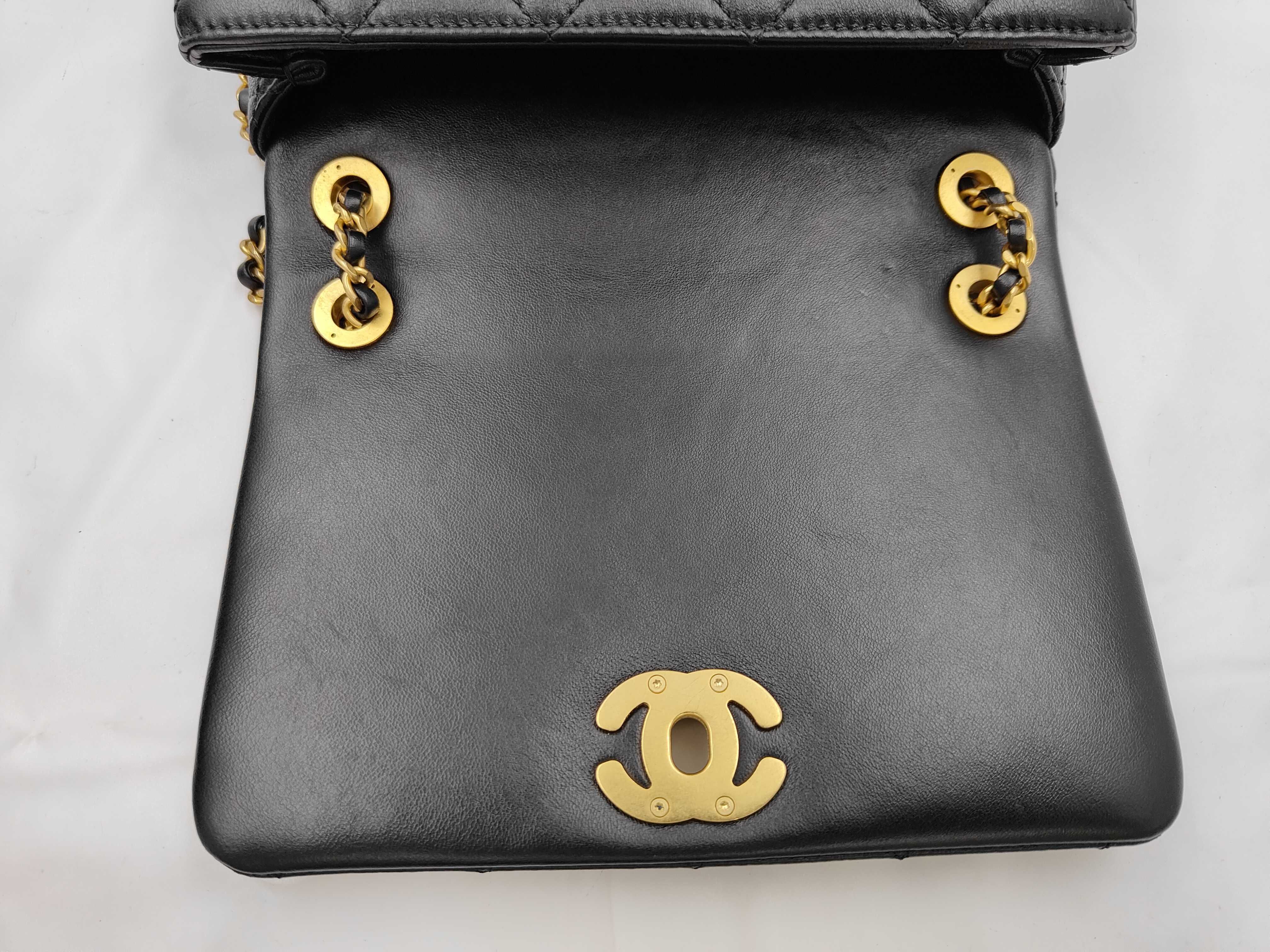 Mini Flap Matelassé Coco Mark Chain Shoulder Bag, Black, IC Plate Shoulder Bag — view 7