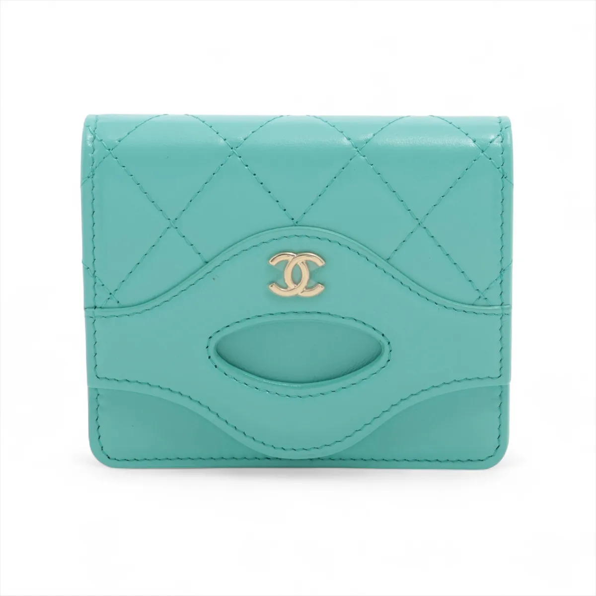 31 Lambskin Card Case, Blue with Gold Hardware, KH5954XC
