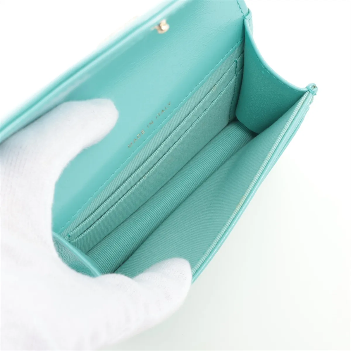 31 Lambskin Card Case, Blue with Gold Hardware, KH5954XC — view 4