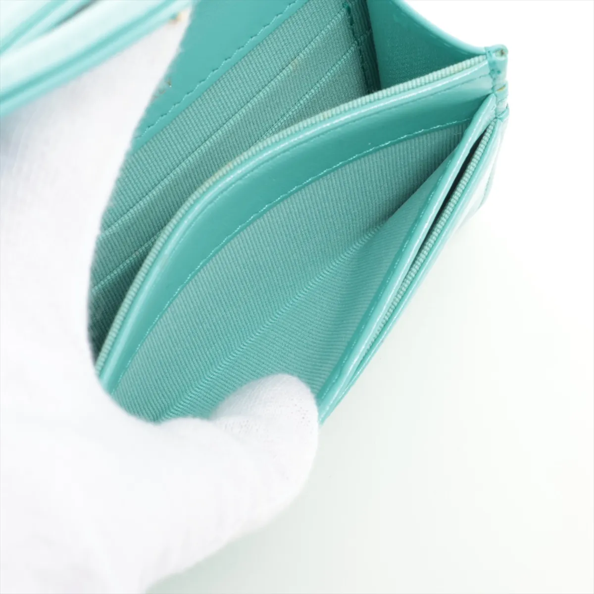 31 Lambskin Card Case, Blue with Gold Hardware, KH5954XC — view 5