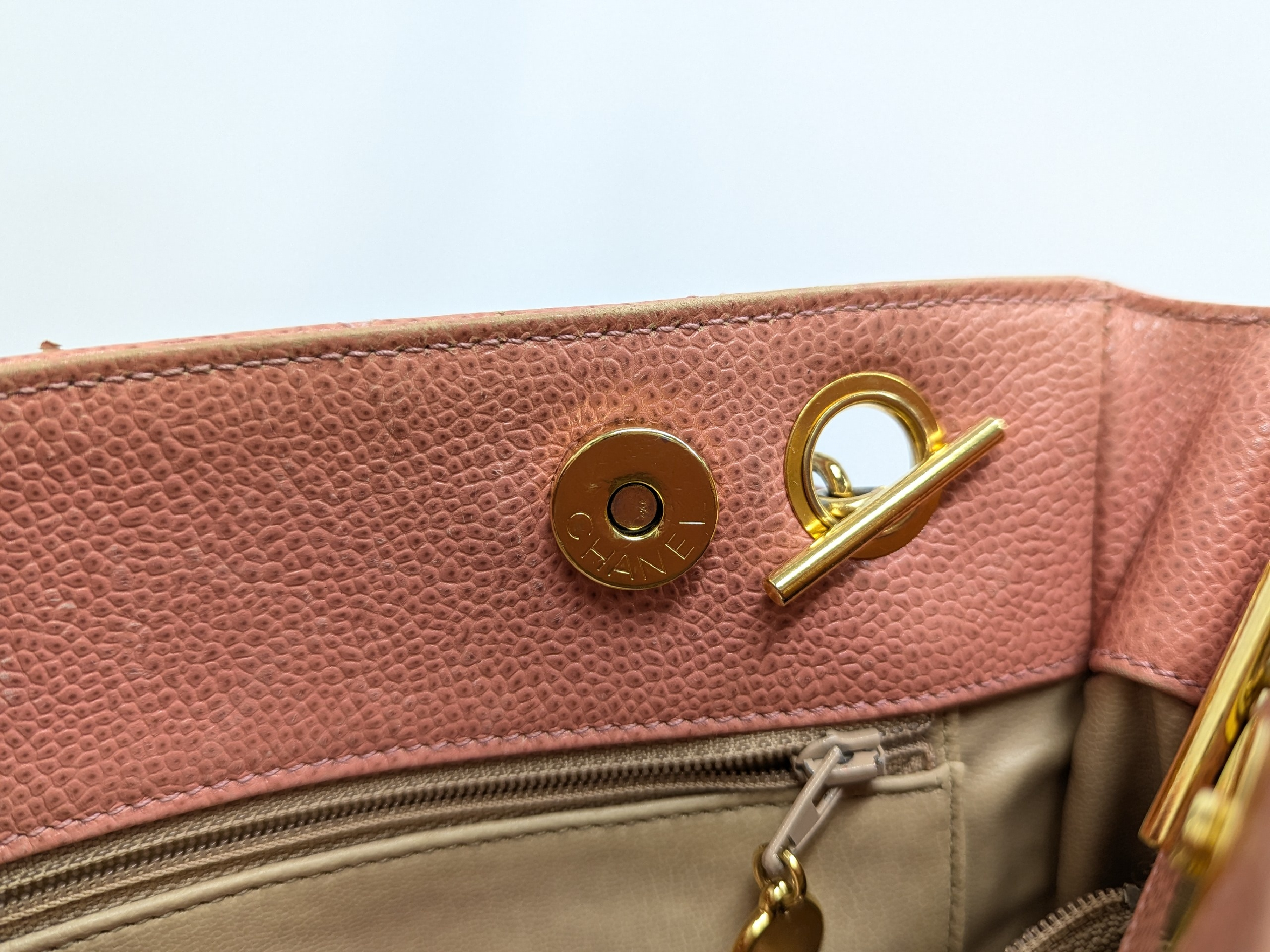 Caviar Skin Chain Tote, Pink, Series 2 Tote Bag — view 9