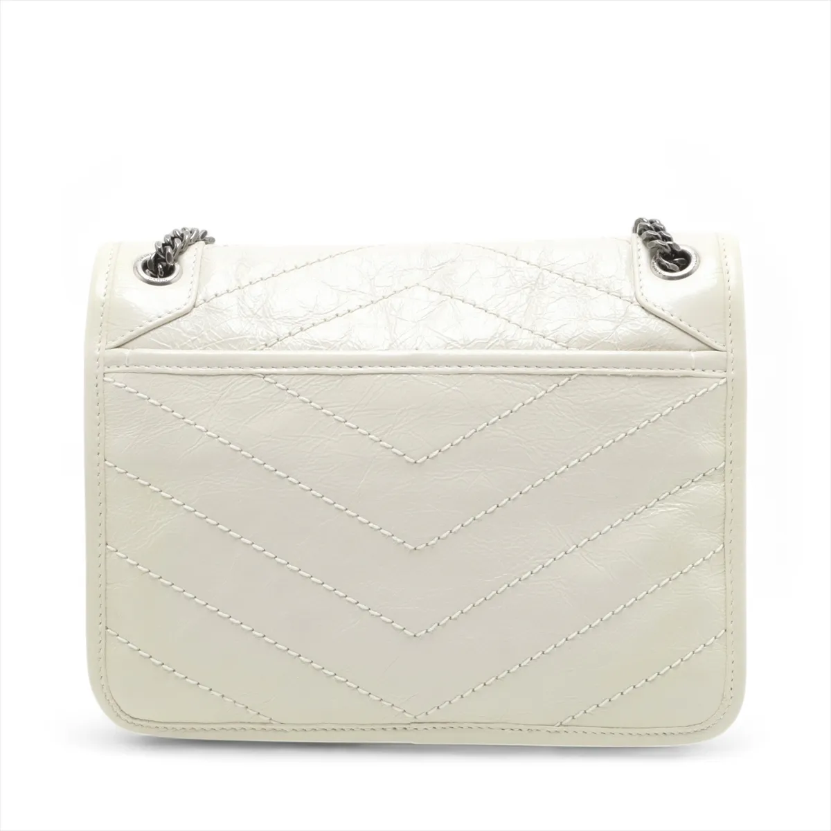 Niki Baby Leather Chain Shoulder Bag, White, 633160 — view 2