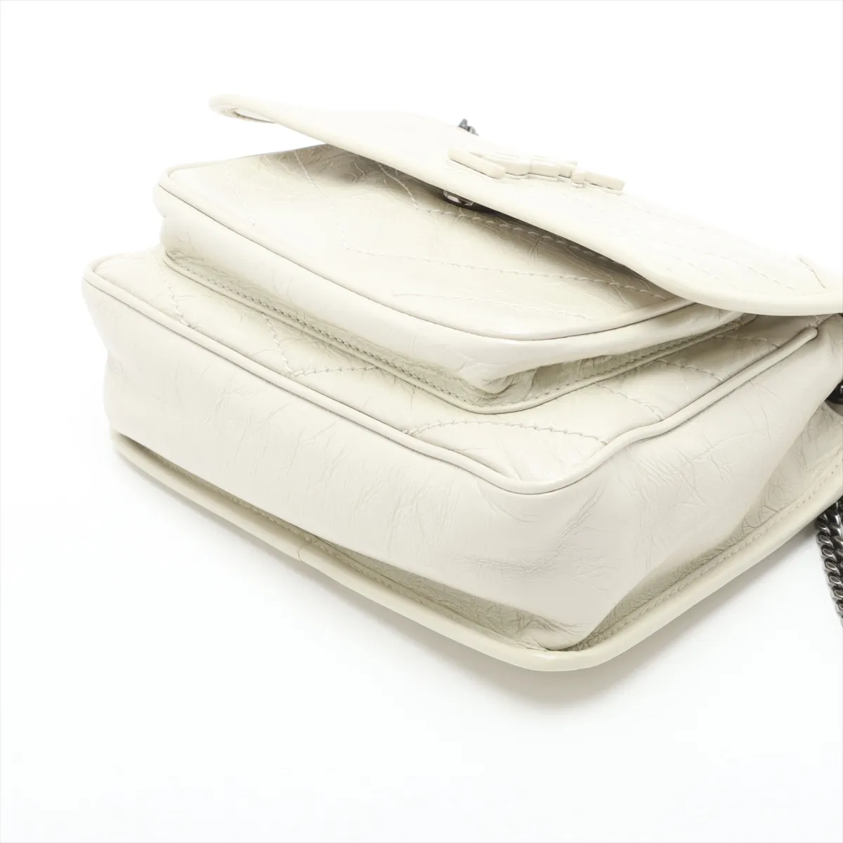 Niki Baby Leather Chain Shoulder Bag, White, 633160 — view 3