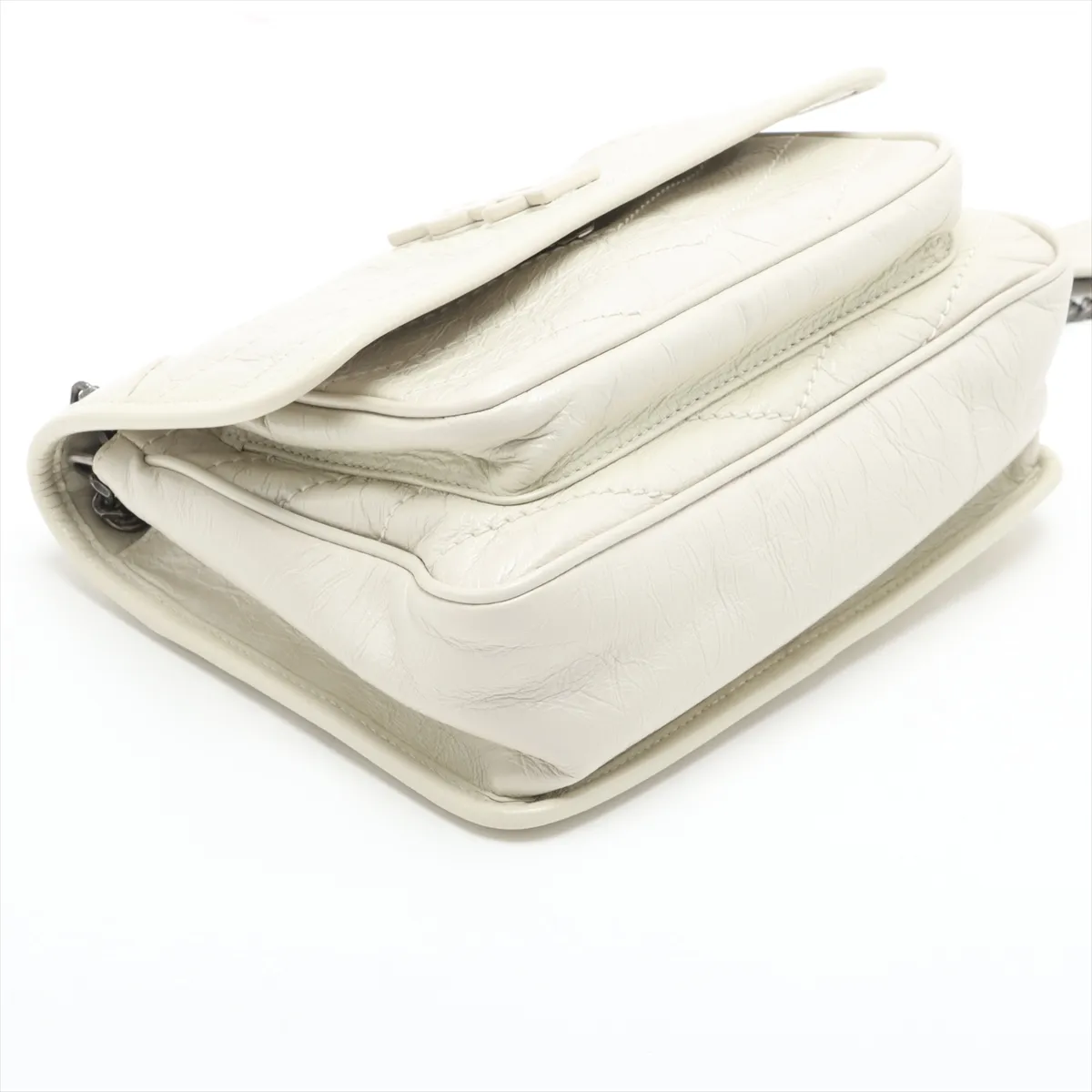 Niki Baby Leather Chain Shoulder Bag, White, 633160 — view 4