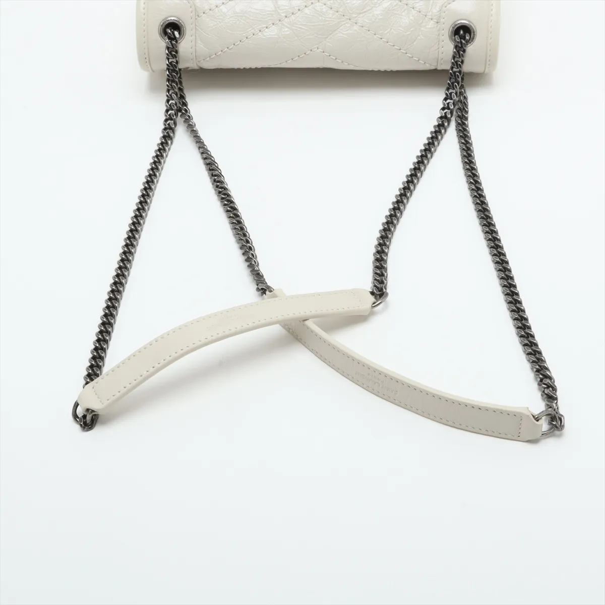 Niki Baby Leather Chain Shoulder Bag, White, 633160 — view 5