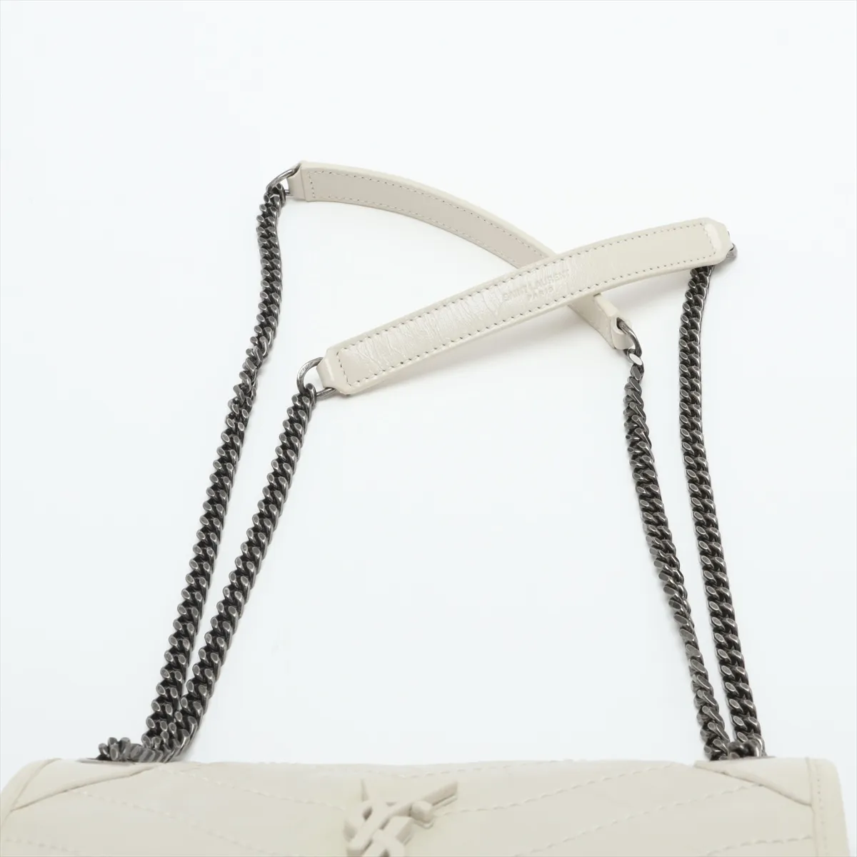 Niki Baby Leather Chain Shoulder Bag, White, 633160 — view 6