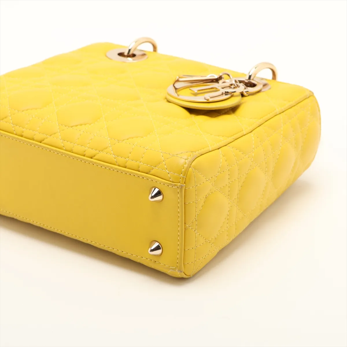 Cannage My Lady Dior Leather 2-Way Handbag, Yellow — view 3
