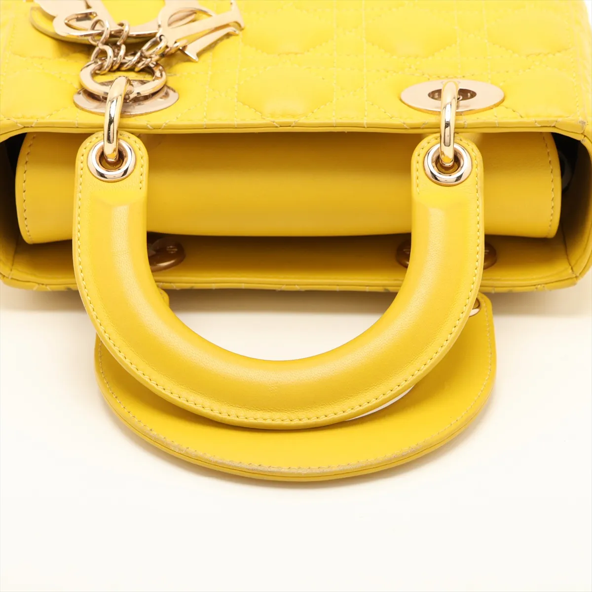 Cannage My Lady Dior Leather 2-Way Handbag, Yellow — view 5