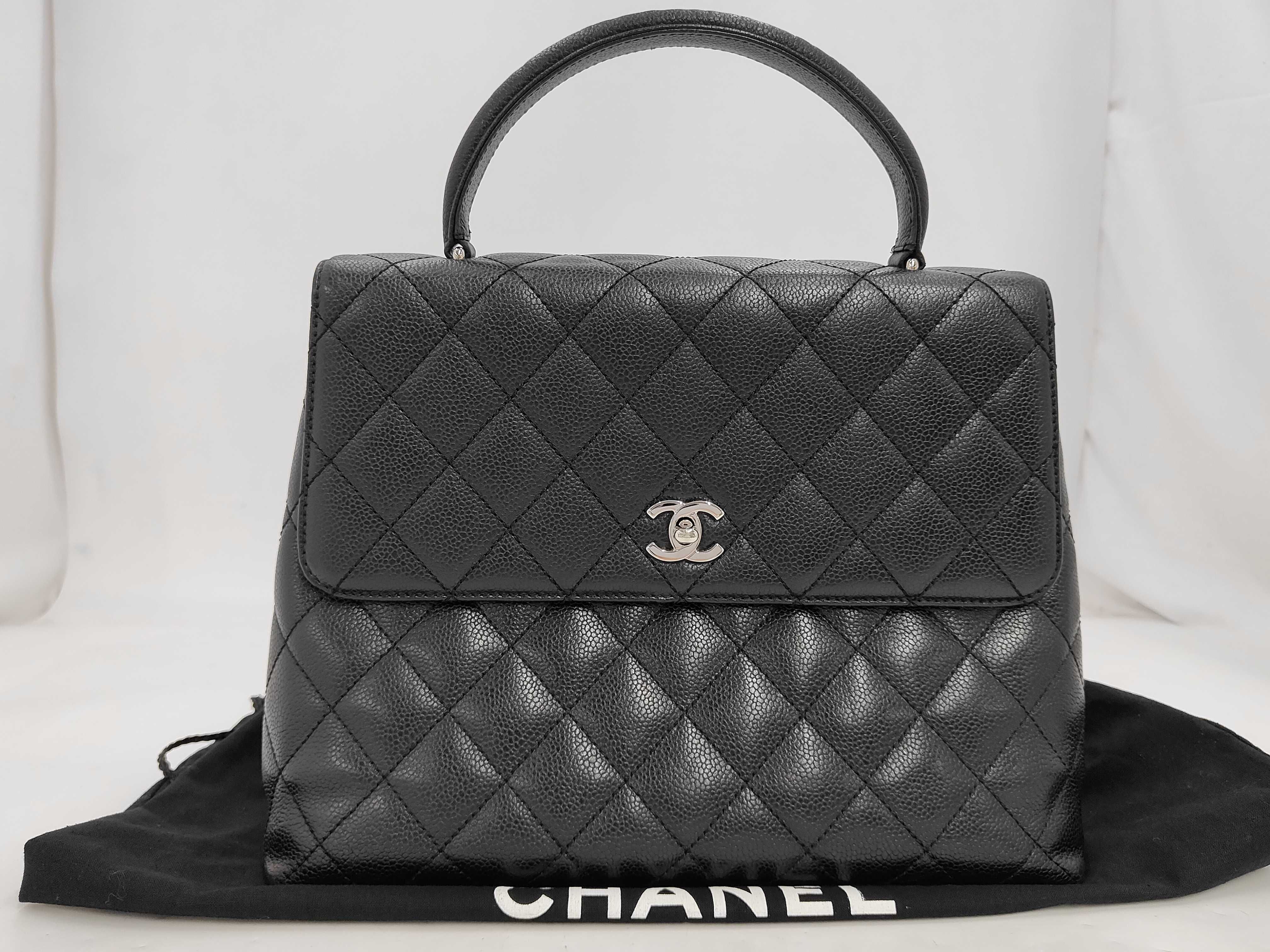 Matelassé Top Handle Caviar Leather Handbag, Black, with Serial Seal