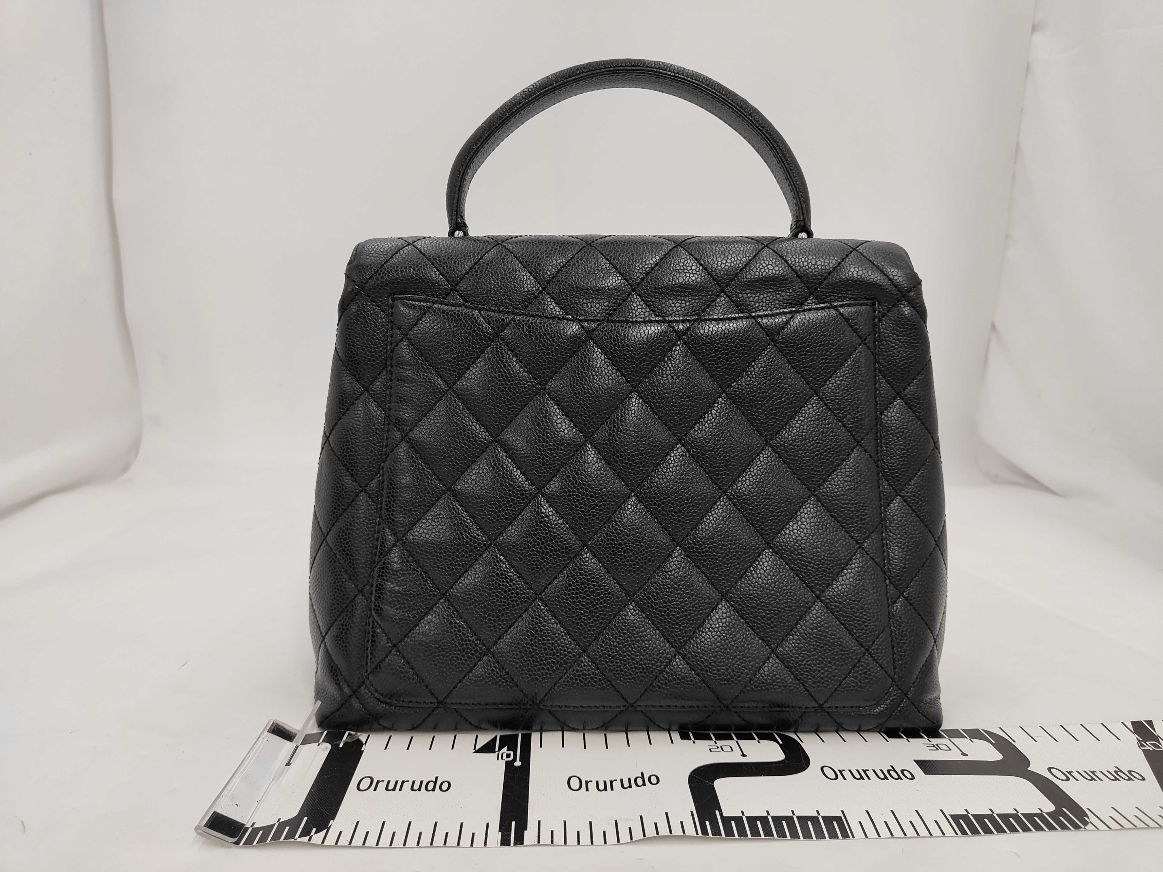 Matelassé Top Handle Caviar Leather Handbag, Black, with Serial Seal — view 2