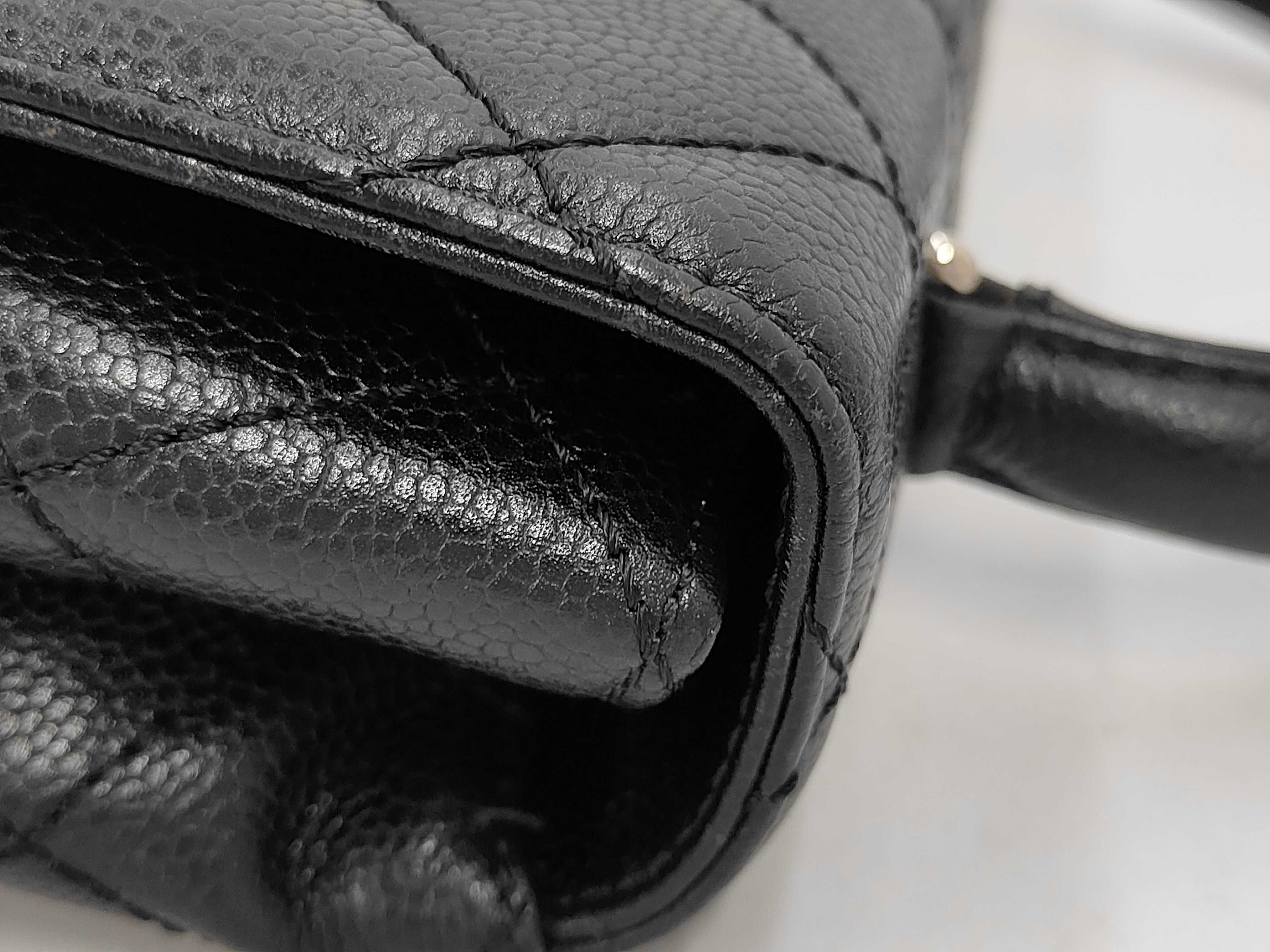 Matelassé Top Handle Caviar Leather Handbag, Black, with Serial Seal — view 12