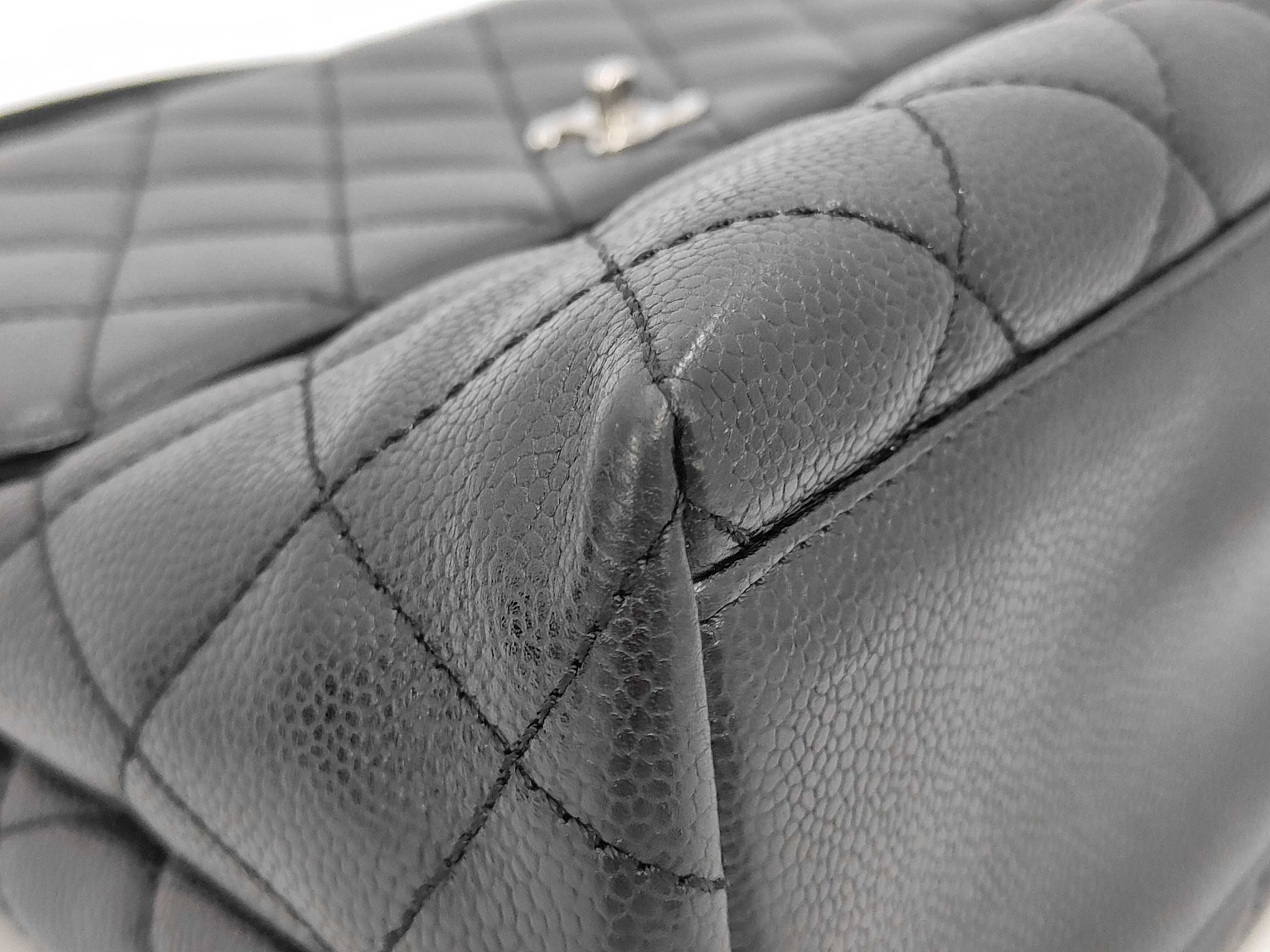 Matelassé Top Handle Caviar Leather Handbag, Black, with Serial Seal — view 4