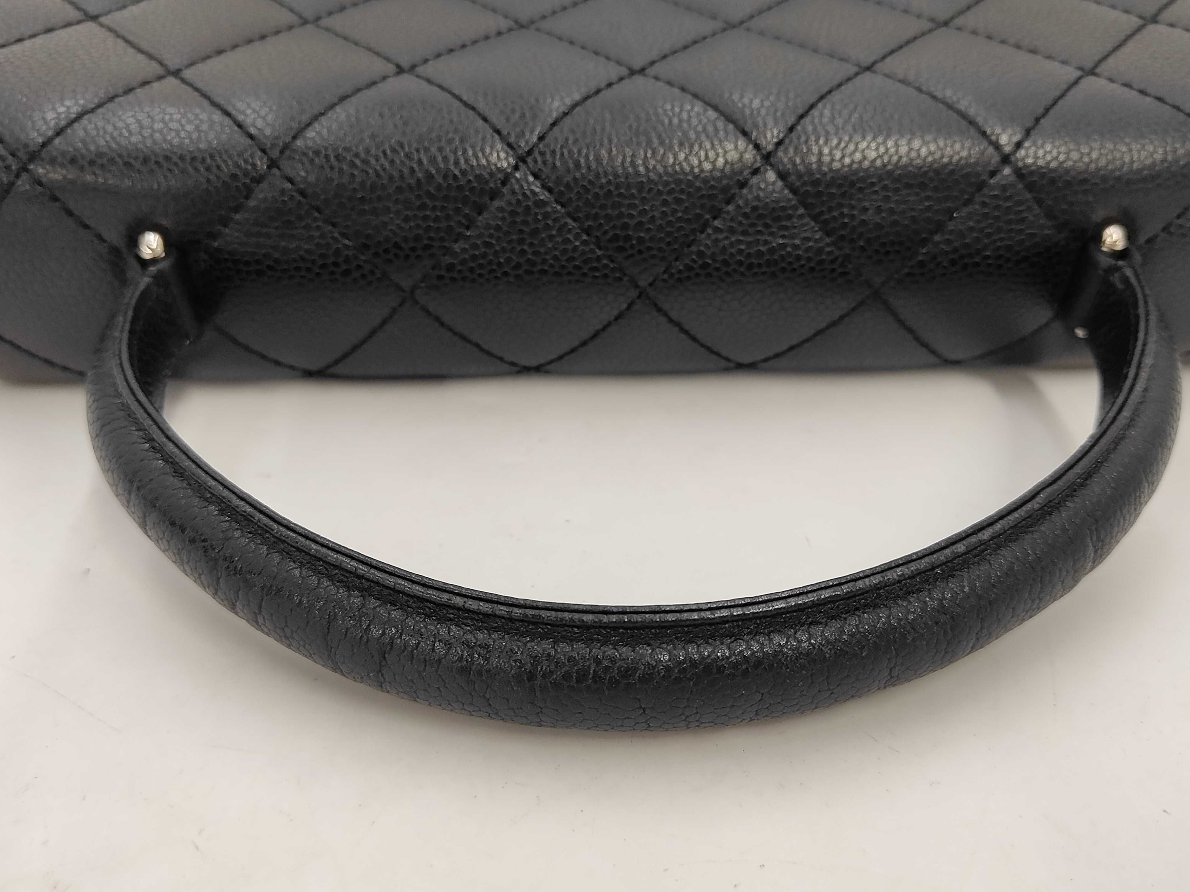 Matelassé Top Handle Caviar Leather Handbag, Black, with Serial Seal — view 5