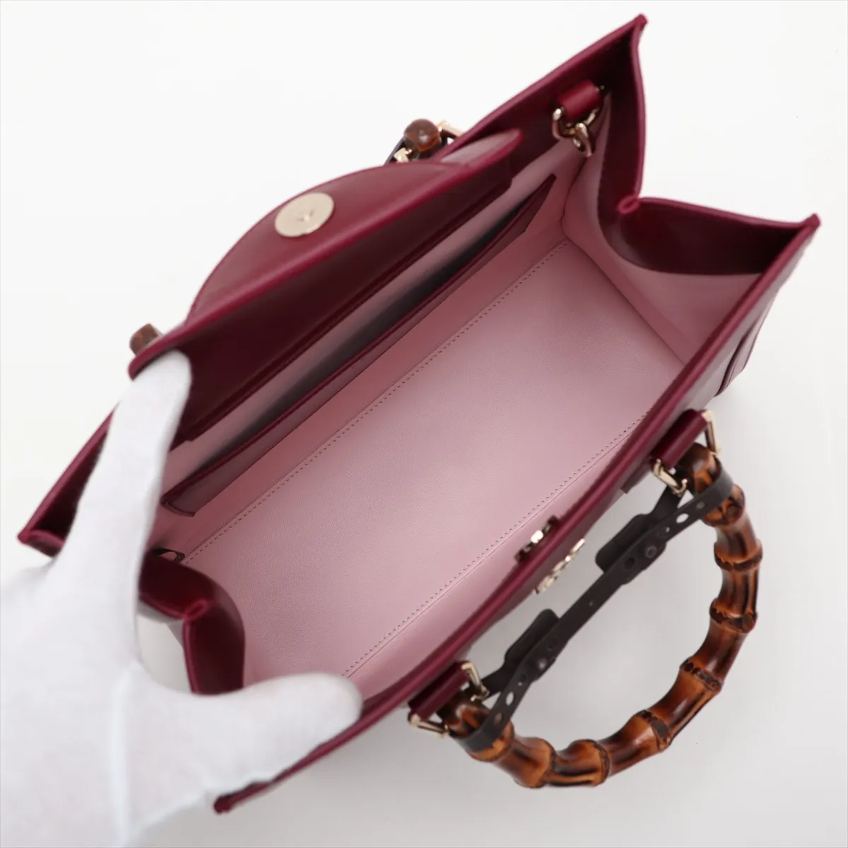 Bamboo Diana Leather 2-Way Handbag, Red, 841487 — view 8