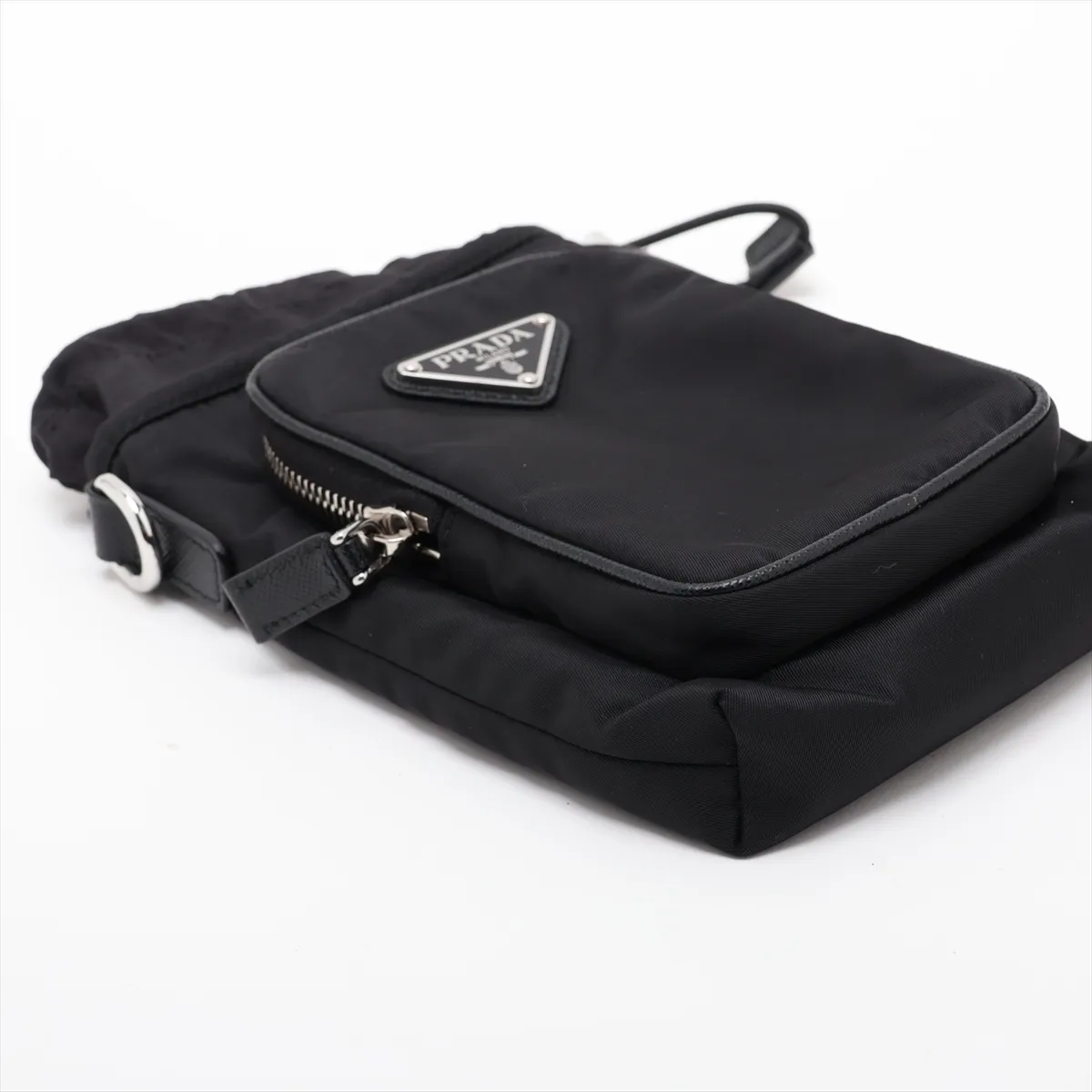 Tessuto Nylon x Leather Shoulder Bag, Black, 2ZH155 — view 4