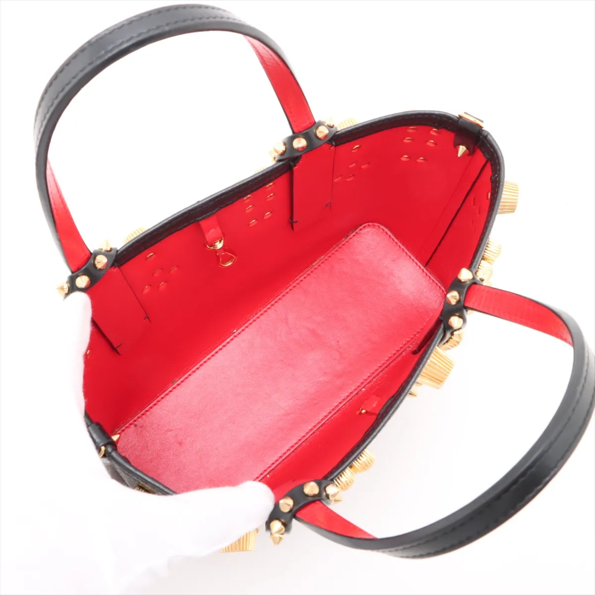 Spike Studs Cabata Mini Leather x Studs 2-Way Handbag, Black — view 8