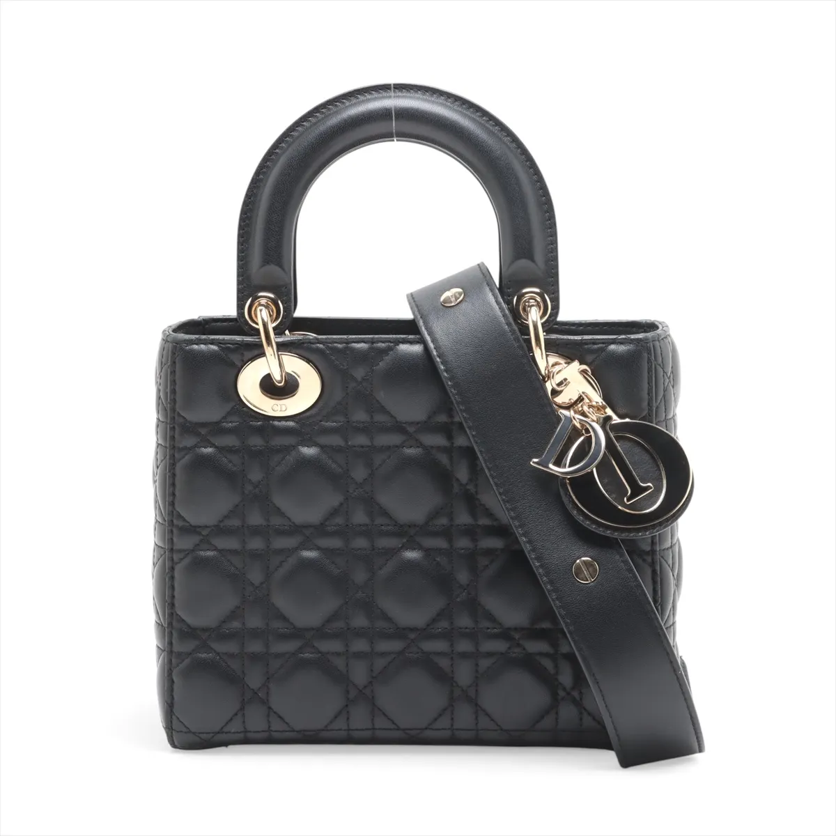 Cannage My Lady Dior Leather 2-Way Handbag, Black