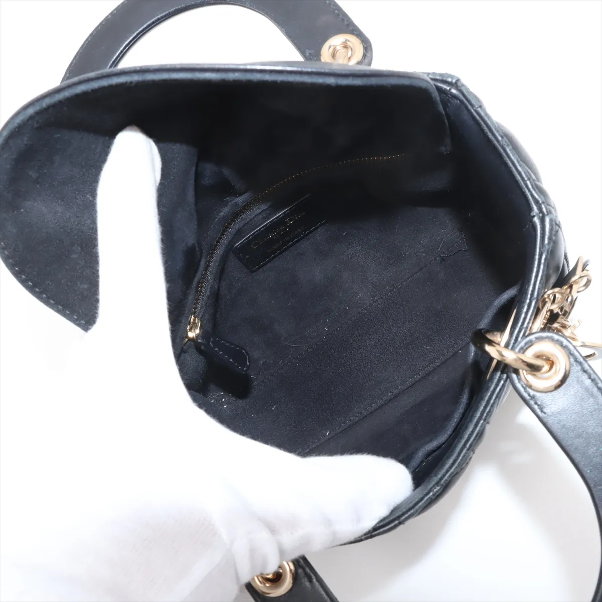 Cannage My Lady Dior Leather 2-Way Handbag, Black — view 8