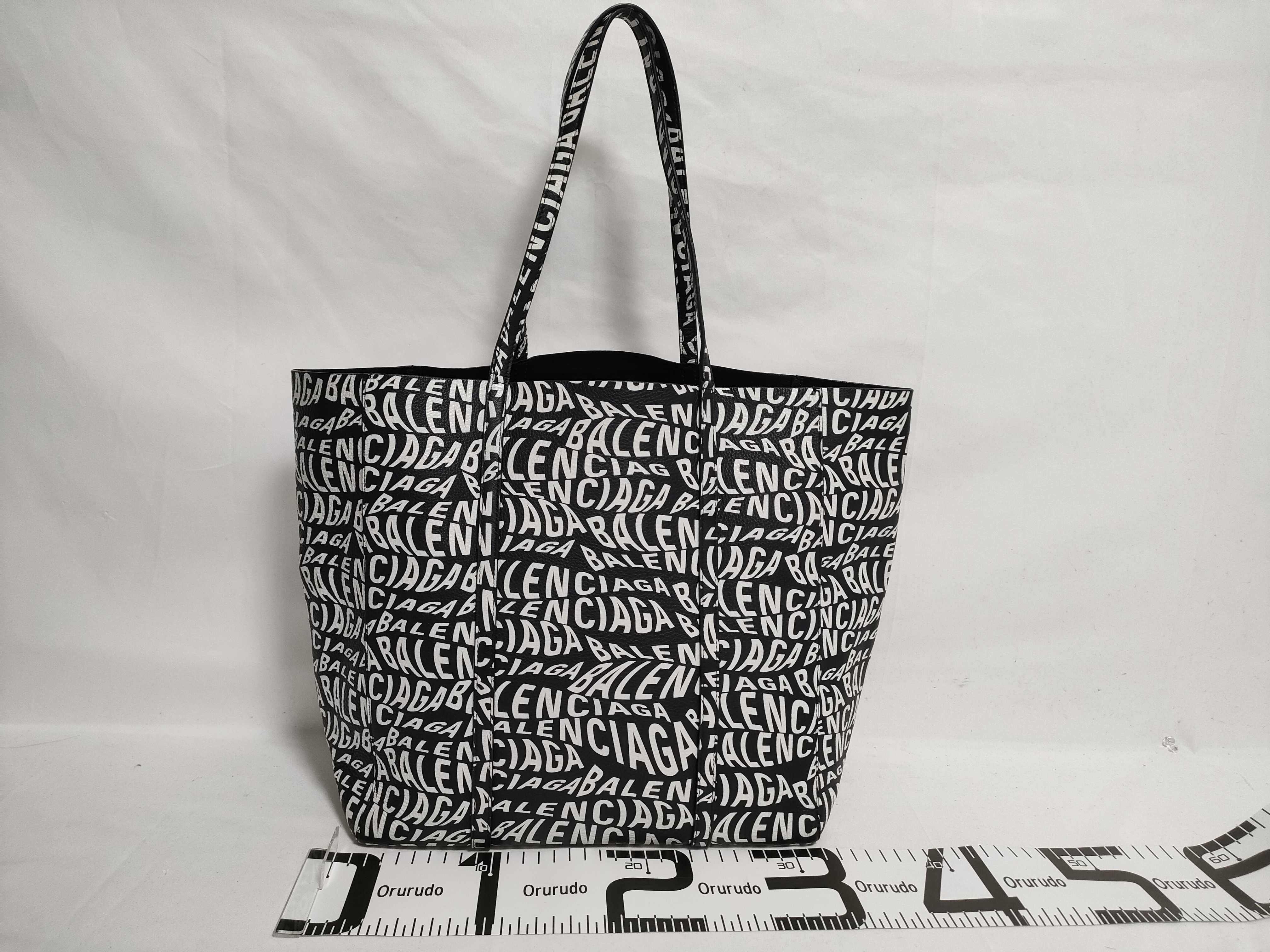 Monogram Logo Tote Bag, Bi-color Black Leather Tote Bag — view 2