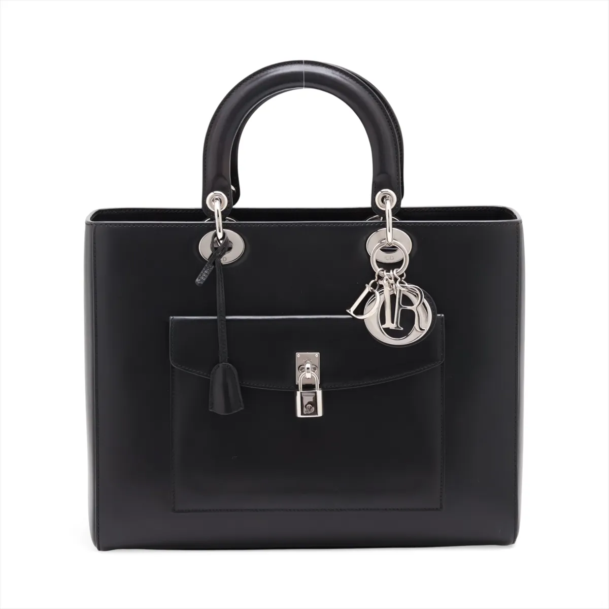Lady Dior Leather 2-Way Handbag, Black, Outlet