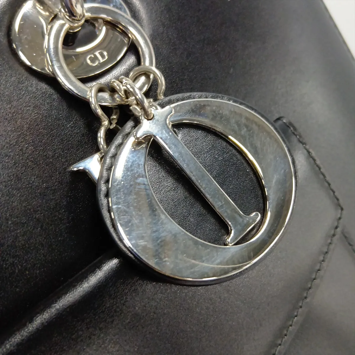 Lady Dior Leather 2-Way Handbag, Black, Outlet — view 13