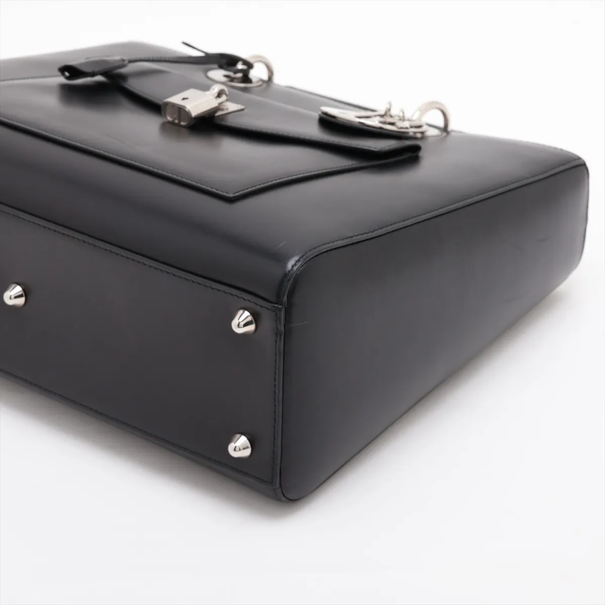 Lady Dior Leather 2-Way Handbag, Black, Outlet — view 3