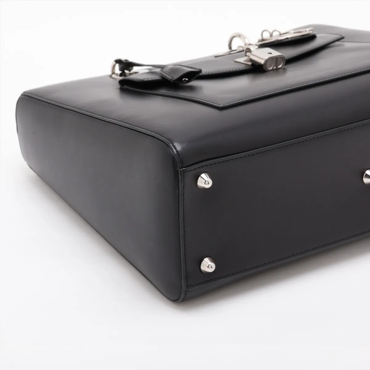 Lady Dior Leather 2-Way Handbag, Black, Outlet — view 4