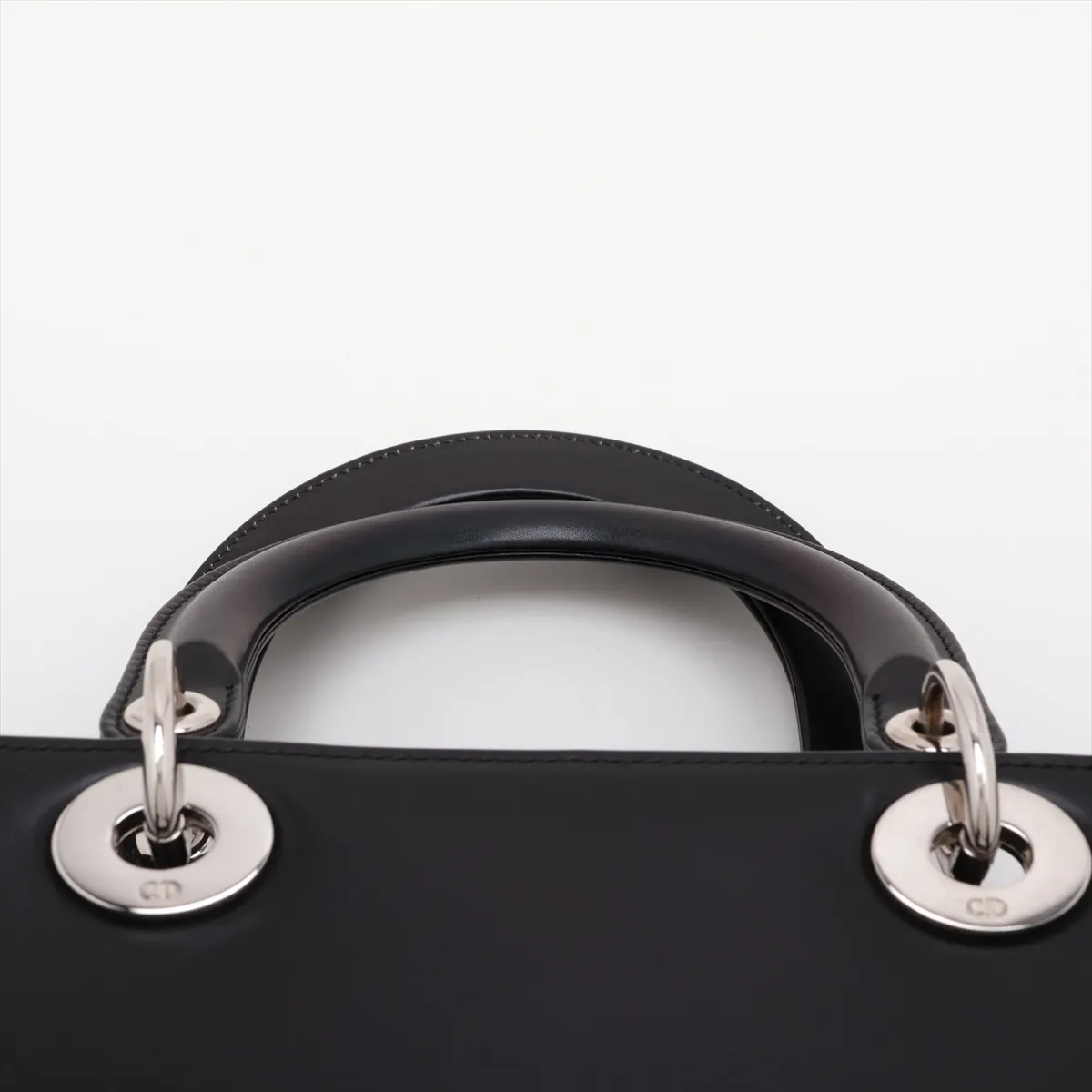 Lady Dior Leather 2-Way Handbag, Black, Outlet — view 6