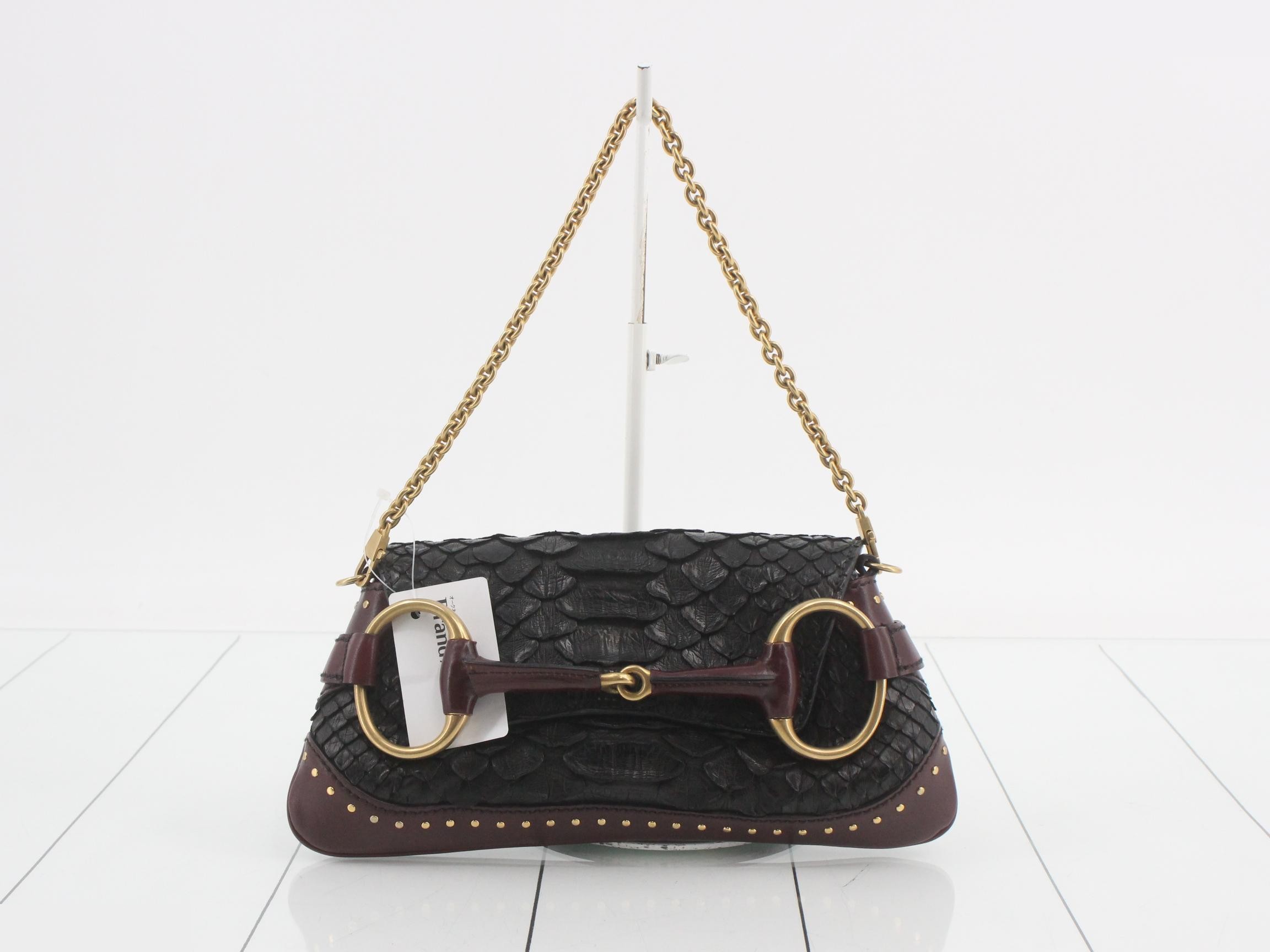 Horsebit Python Studded Chain Shoulder Bag
