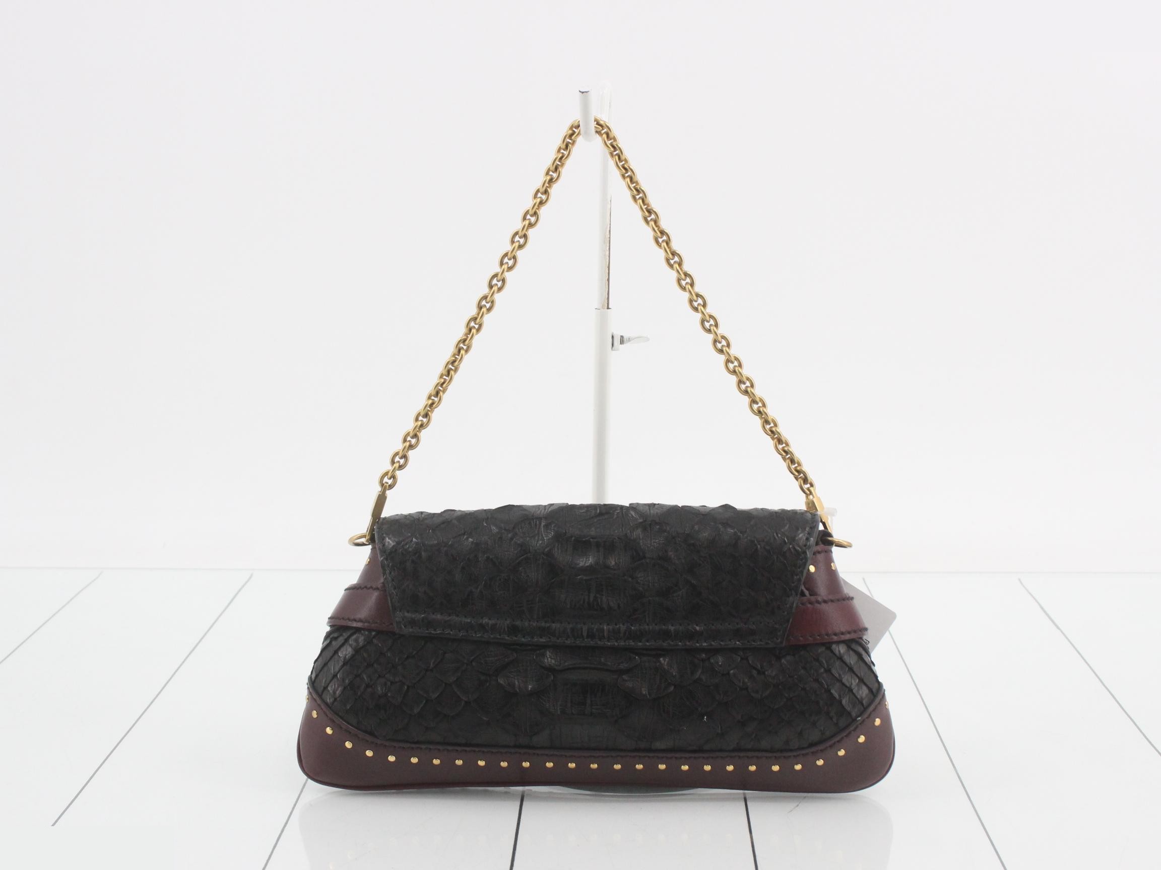 Horsebit Python Studded Chain Shoulder Bag — view 2