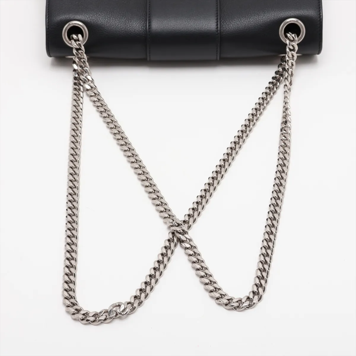 Triomphe Victoire Leather Chain Shoulder Bag, Black — view 5