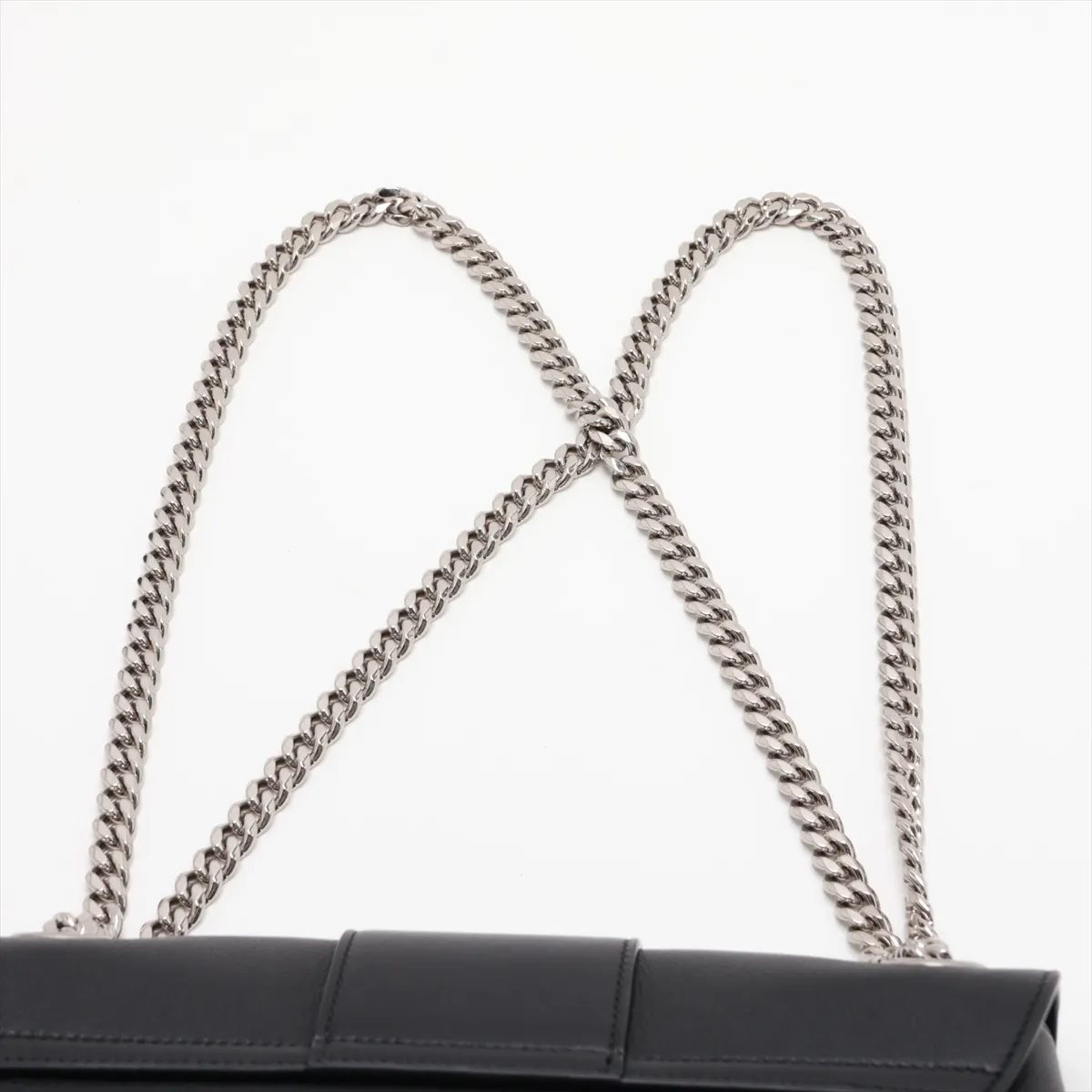Triomphe Victoire Leather Chain Shoulder Bag, Black — view 6