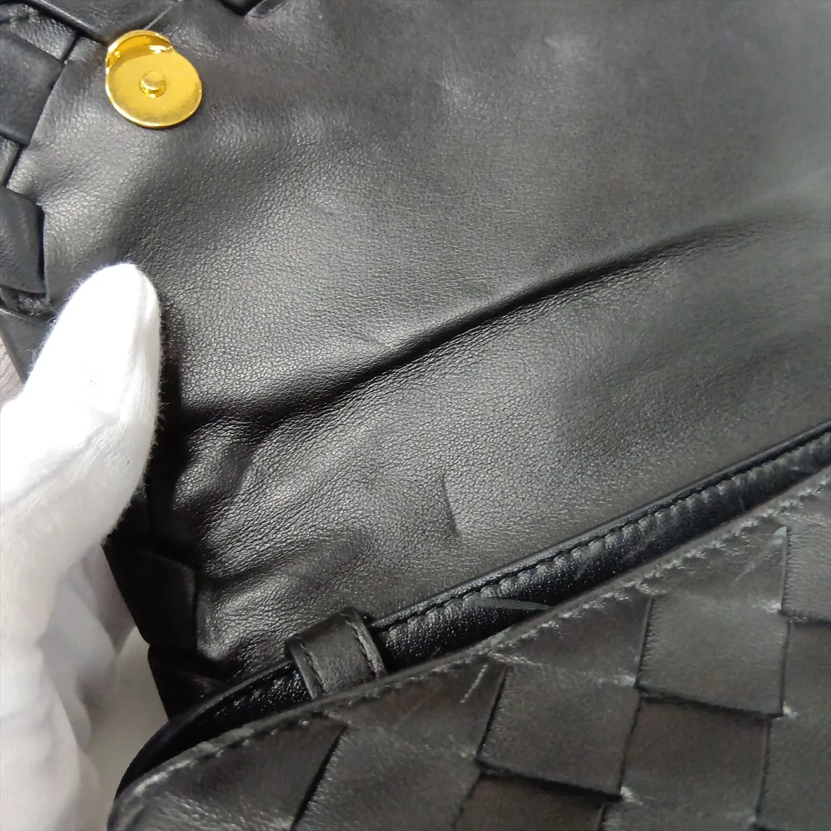 Intrecciato Leather Shoulder Bag, Black — view 14