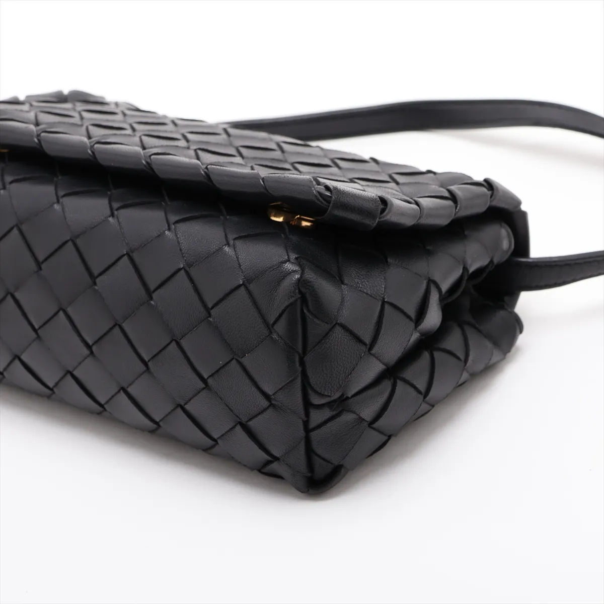 Intrecciato Leather Shoulder Bag, Black — view 3